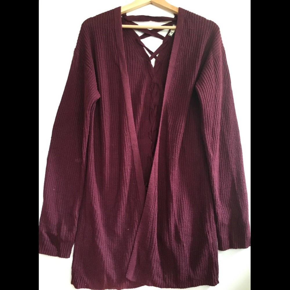 Burgundy cardigan with lace-up back